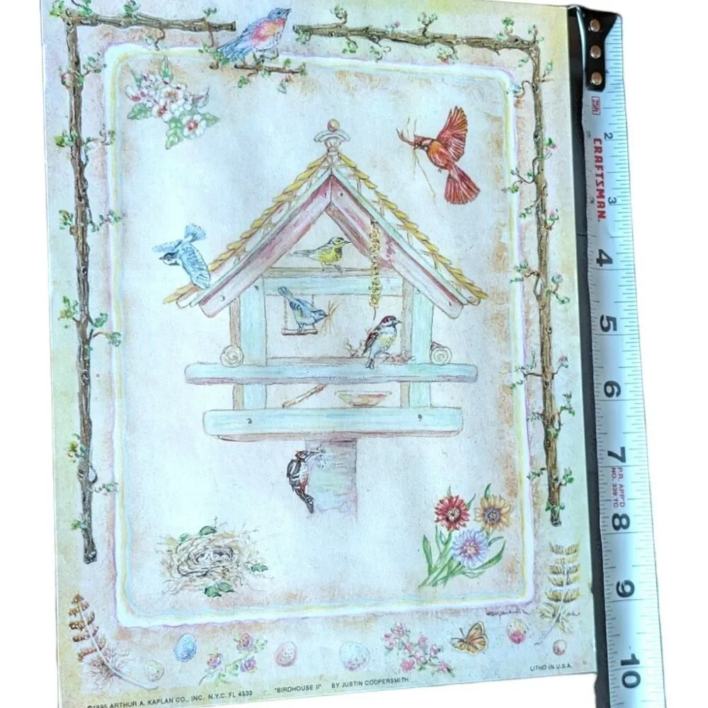 Vintage Arthur A Kaplan Co. Lithograph Art Paper Print Only Birdhouse Scene